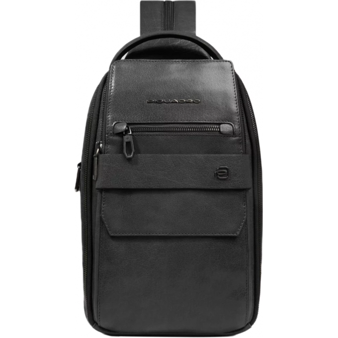 Рюкзак слинг мужской PIQUADRO SOLM черный кожа CA7028S141/N